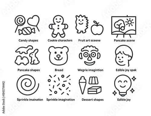 Edible Icon Imagination. Edible imagination. Line icon set of ed
