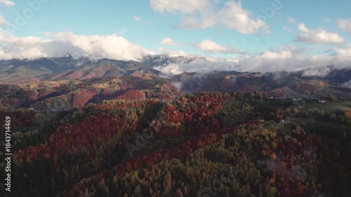 Aerial autumn landscape in the Carpathian Mountains