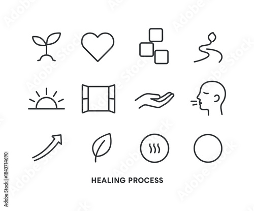 Healing Icon Set. Healing process. Line icon set of healing proc