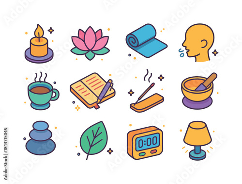 Mindfulness Icon Set. Mindfulness. Colorful isometric vector ico