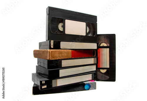 фотографія Stack of vintage VHS tapes on white