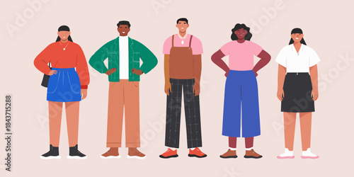 Diverse group of people standing together in fashionable casual attire