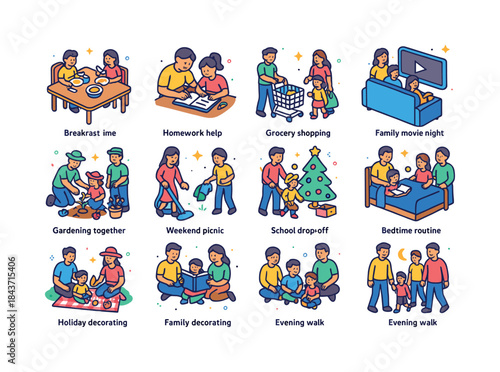 Family Life Icons. Family life. Colorful isometric vector icons