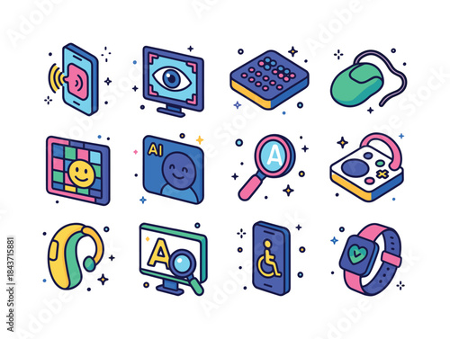 Assistive Technology Icons. Assistive Technology. Colorful isome