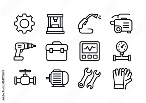 Industrial Equipment Icons. Industrial equipment. Line icon set