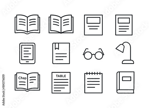 Reading Icon Set. Reading materials. Line icon set of reading ma