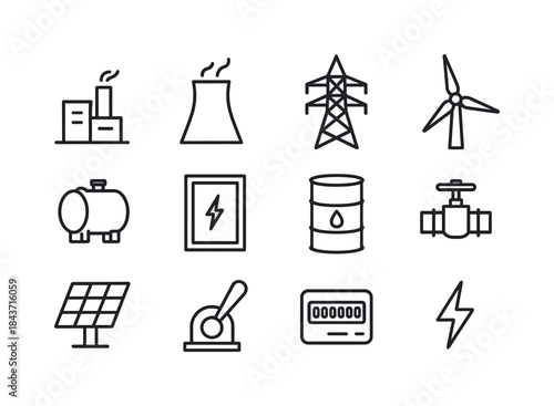 Energy Infrastructure Icons. Energy infrastructure. Line icon se