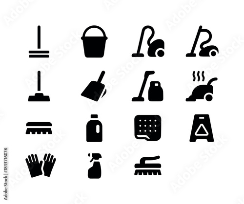 Floor Cleaning Icons. Floor cleaning. Solid icon set of floor cl