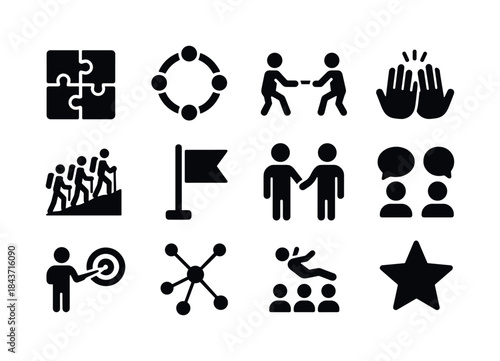 Team-Building Icons. Team-building activities. Solid icon set of