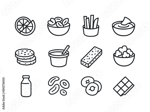 Healthy Snack Icons. Healthy snacks. Line icon set of healthy sn
