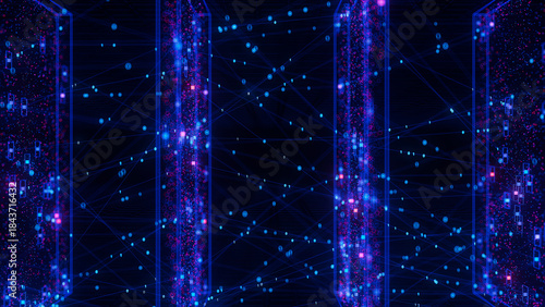 Closeup of Neural network model, LLM structure complex. AI big data processing technological concept backdrop. Machine learning abstract background. Digital quantum computing.
