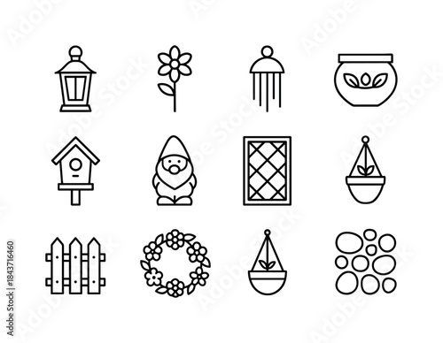 Garden Icon Collection. Garden decoration. Line icon set of Gard