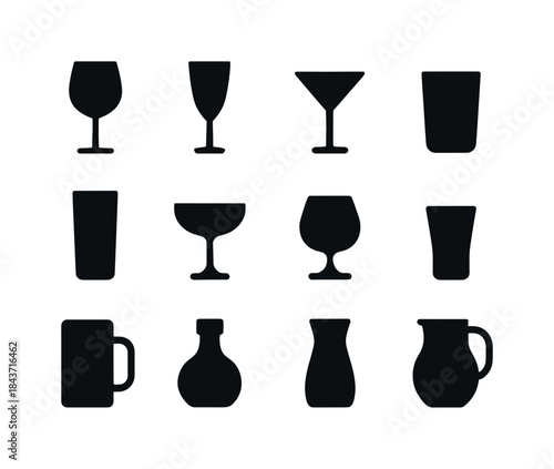 Glassware Icons Collection. Glassware. Solid icon set of Glasswa