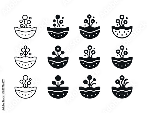 Algal Bloom Control Icons. Algal bloom control. Icon set. Set Lo