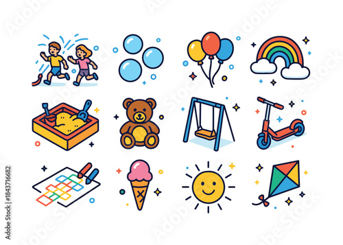 Childhood Joy Icons. Childhood Joy. Colorful isometric vector ic