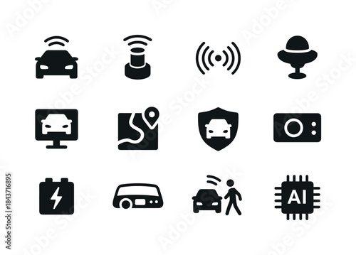 Self-Driving Cars Icons. Self-driving cars. Solid icon set of Se
