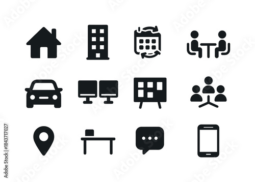 Hybrid Work Icons. Hybrid work culture. Solid icon set of hybrid