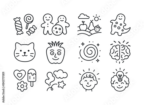 Edible Icon Imagination. Edible imagination. Line icon set of ed