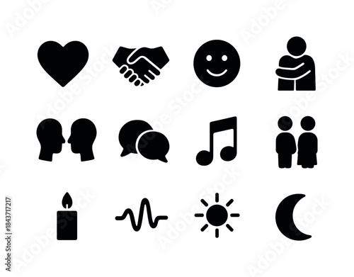 Emotional Icons Grid. Emotional Connection. Solid icon set of Em