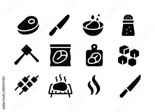 Meat Preparation Icons. Meat preparation. Solid icon set of Meat