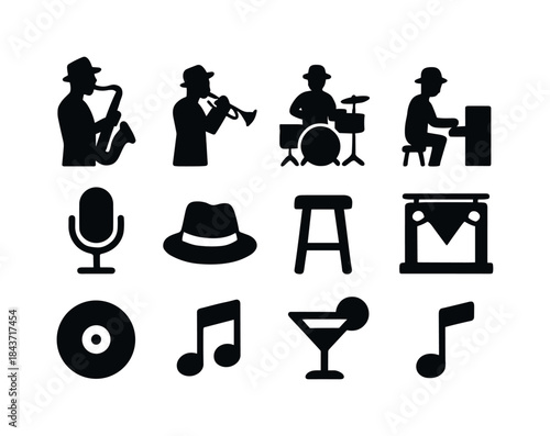 Musician Silhouette Icons. Musician silhouette. Solid icon set o