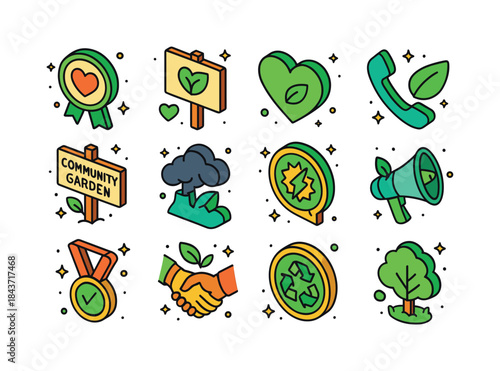 Green Activism Icons. green activism. Colorful isometric vector