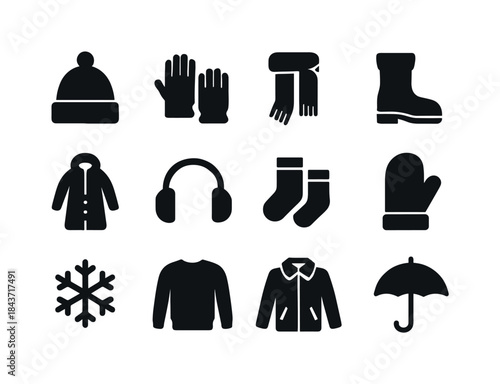 Winter Accessories Icons. Winter accessories. Solid icon set of