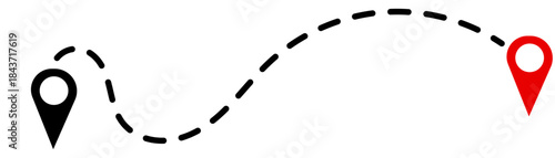 Travel route icon, picnic route icon, route icon with dotted line isolated on white background.