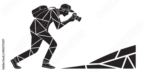 Black vector illustration drawing of a man photographer silhouette sketch