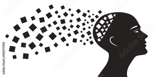 Vector illustration of a business woman silhouette with headphones and a hat, black design pattern symbol