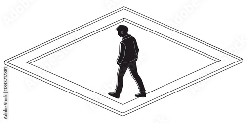 Silhouette of business man and woman walking on a tightrope, illustrating balance and risk in work