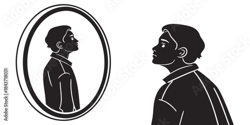 Silhouette vector illustration of a mother and son standing, a black profile figure of a woman and child, representing family love and people