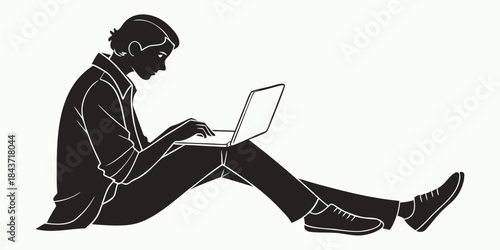 Smiling young woman student sitting and working casually on her wireless laptop computer