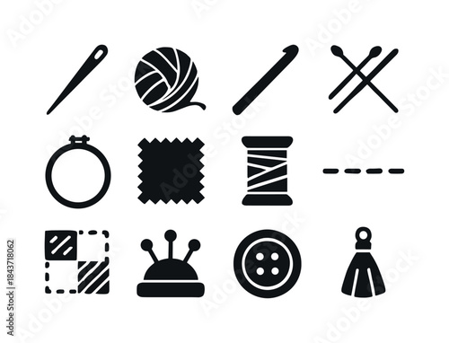 Textile Craft Icons. Textile craft. Solid icon set of textile cr