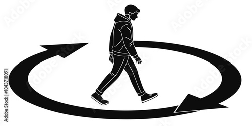 Black vector art illustration of business people silhouettes: man and woman, sport men and a boy