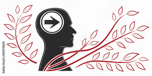 Vector illustration of a skull with wings and a woman's profile face with elegance