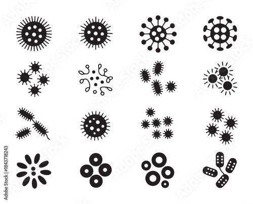 Set of virus and bacteria icons different types of microorganisms microbes cells pathogen biology