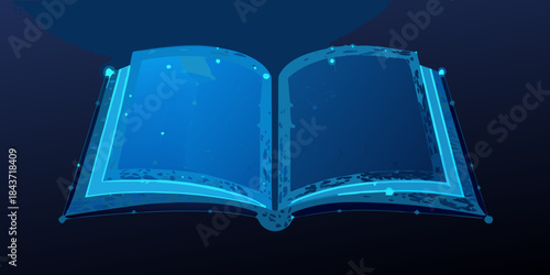 An open book glowing with a bright magical and ethereal blue light