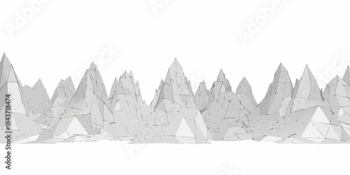 Low poly mountain range illustration with a stark white aesthetic