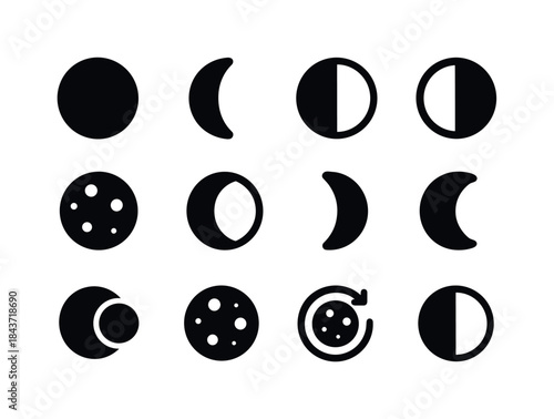 Moon Phases Icons. Moon phases. Solid icon set of moon phases: n