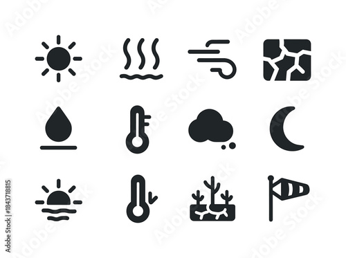 Desert Climate Icons. Desert climate. Solid icon set of Desert c