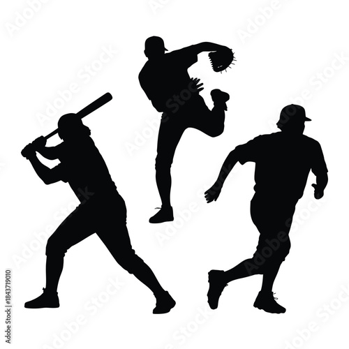 Silhouette figures of baseball players in action a dynamic sports scene
