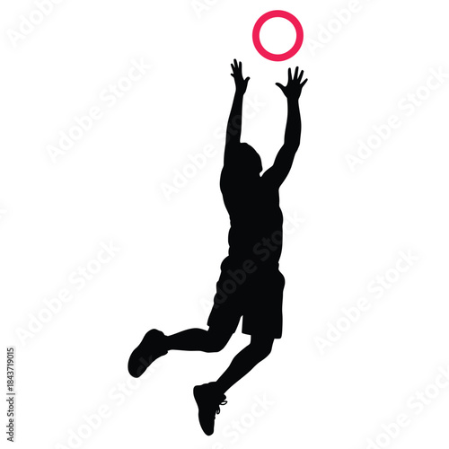 Silhouette of a person jumping to catch a red floating ring