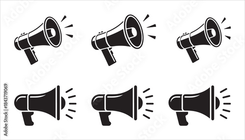 Set of black megaphone vector icons isolated on white background symbol for public address