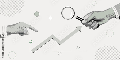 Analyzing growth trends with a magnifying glass and pointing towards success