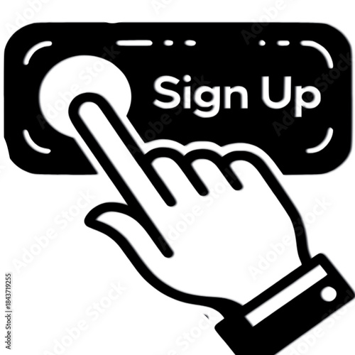 Sign Up Touch: A minimalistic depiction of a hand pressing a Sign Up button, symbolizing initiation and engagement.