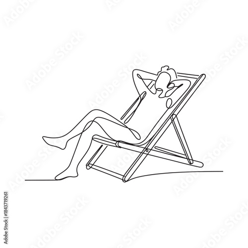 Relaxing on the beach a simple line drawing of a person in a deck chair