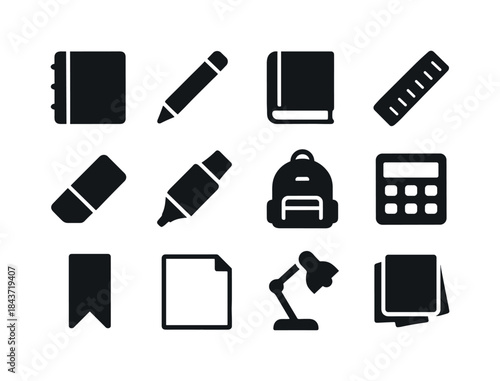 Study Materials Icons. Study materials. Solid icon set of Study