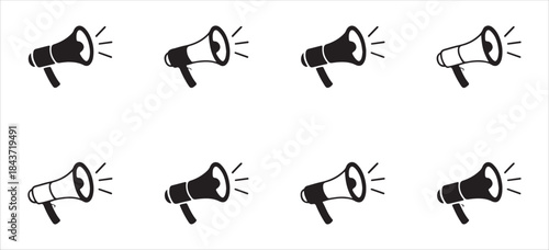 Megaphone line icon set, voice symbols, speaker sign, message, announcement, broadcast