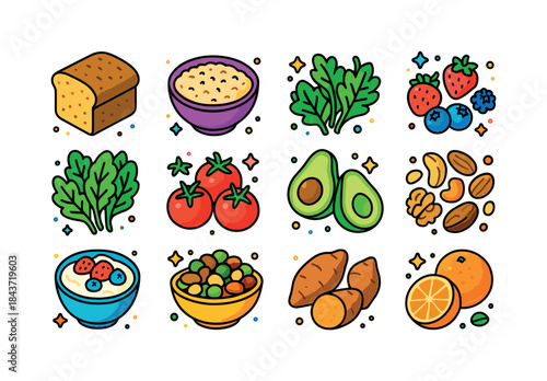 Wholesome Food Icons. Wholesome foods. Colorful isometric vector